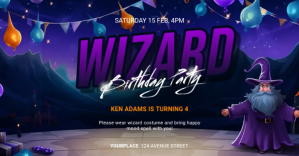 wizard themed birthday party invitation Obraz udostępniany na Facebooku template