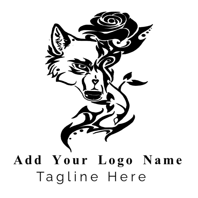 wolf head and rose illustration, Sleeve tatto Logo template
