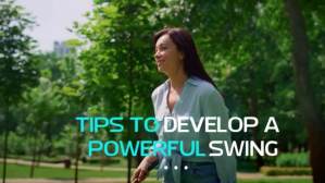woman playing badminton in the park YouTube Duimnael template