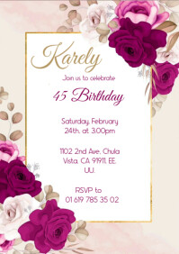 women's birthday floral invitation A4 template