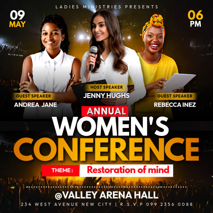 Women's conference leadership business summit promotion flyer poster design template Instagram post