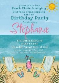Women's Summer Fun Birthday Invitation A6 template