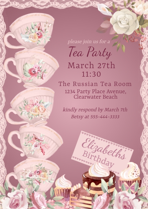 Women's Tea Party Birthday Invitation Template | PosterMyWall Women's Tea Party Birthday Invitation Template | PosterMyWall