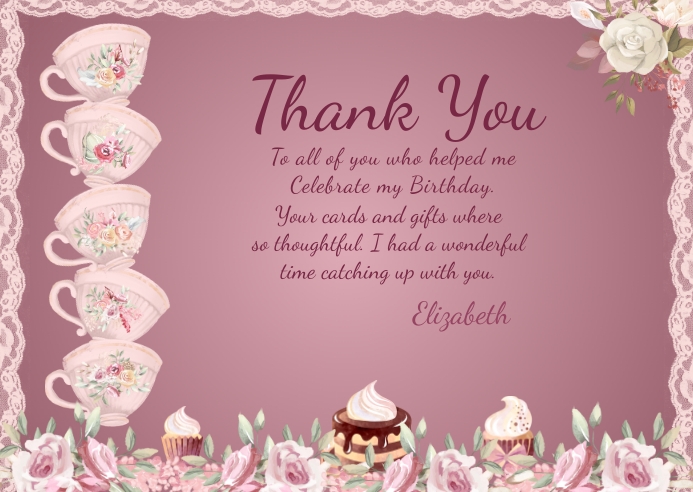 Women S Tea Party Birthday Thank You Card Template Postermywall Women S Tea Party Birthday Thank You Card Template Postermywall