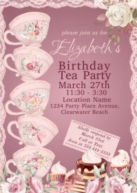 Women's Birthday Tea Party Invitation A6 template