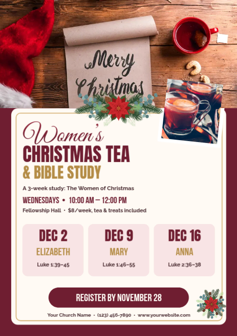 Women's Christmas Tea And Bible Study Flyer Template | PosterMyWall