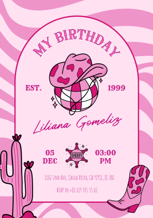 women's cowboy invitation A4 template