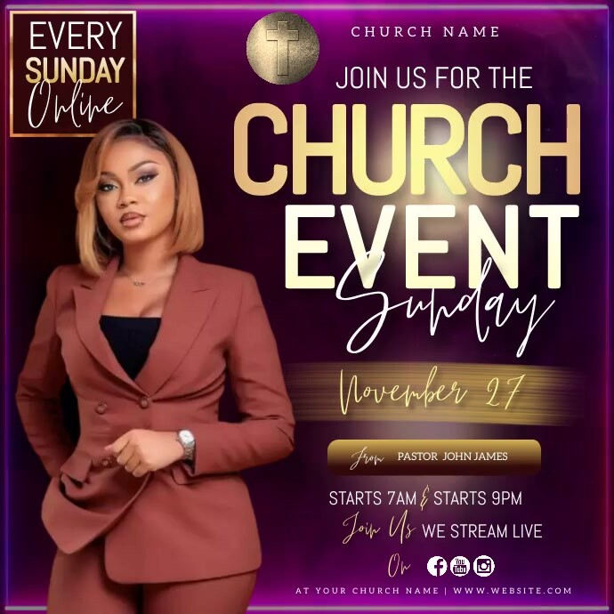 women's day church service ad design template Kwadrat (1:1)