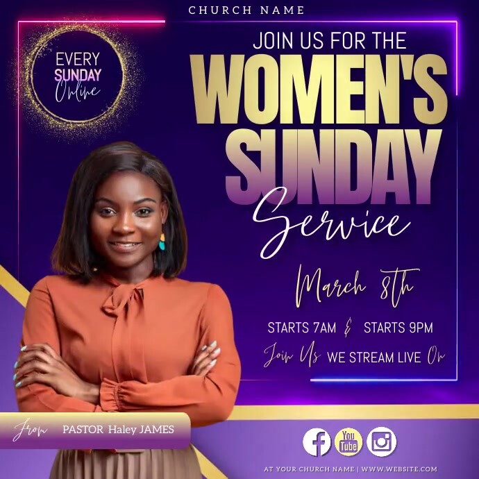 women's day church service ad design template Square (1:1)