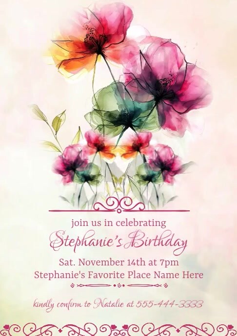Women's or Girl's Birthday Party Invitation A4 template