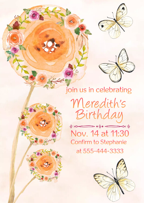 Women's or Teen's Birthday Party Invitation A6 template