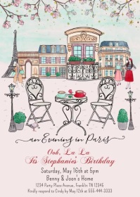 Women's Paris Theme Birthday Invitation A6 template