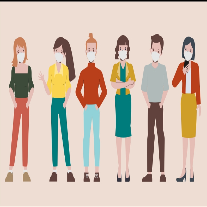 Women and men observing social distance with Template | PosterMyWall
