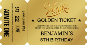 Wonka Golden Ticket Invitation delt Facebook-billede template