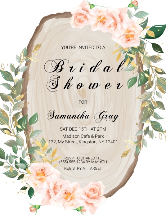 Wood Greenery Bridal Shower Invitation Flyer Template PosterMyWall