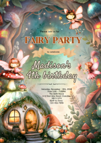 สีเทา Fairy Birthday Party A6 Template