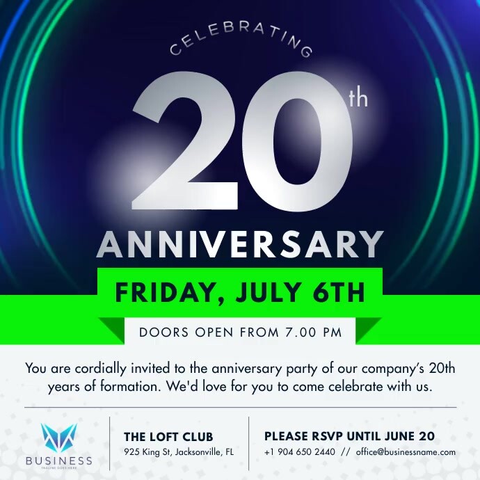 Plantilla de Trabajo Aniversario Invitación Cuadrado Video PosterMyWall