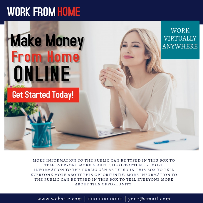 Work Online From Home Template | PosterMyWall