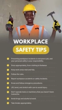Workerplace Safety Tips Digital Signage งานแสดงผลงานแบบดิจิทัล (9:16) template