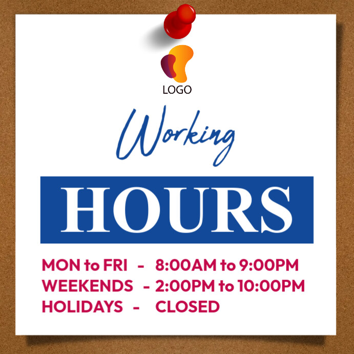 working hours, business hours Instagram 帖子 template