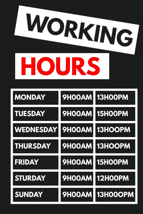 working hours Template | PosterMyWall