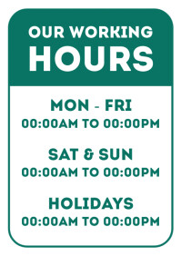 Working hours poster template A4