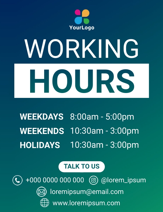 working hours template PosterMyWall