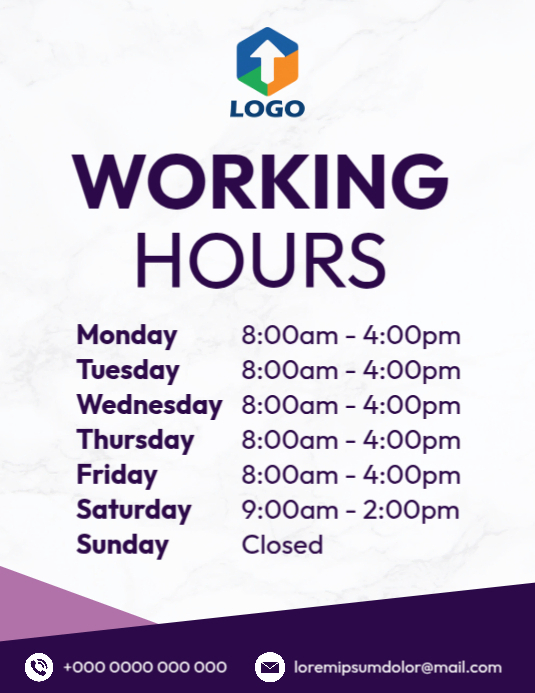 Working Hours Note working hours template | PosterMyWall