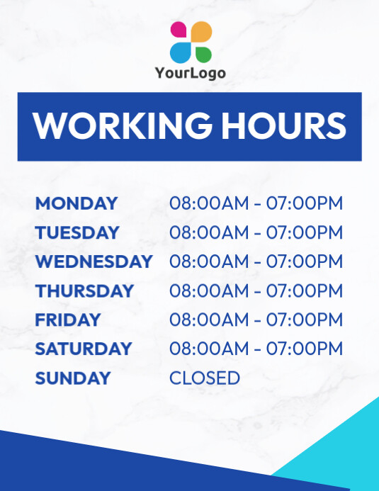 working hours template ใบปลิว (US Letter)