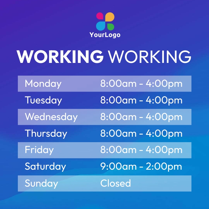 working hours template PosterMyWall