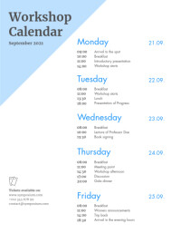 Weekly Workshop Roster Workshop Weekly Program Event Schedule Flyer Template | PosterMyWall
