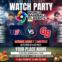 World Baseball Classic 2026: USA vs Great Britain Watch Party Instagram Post template