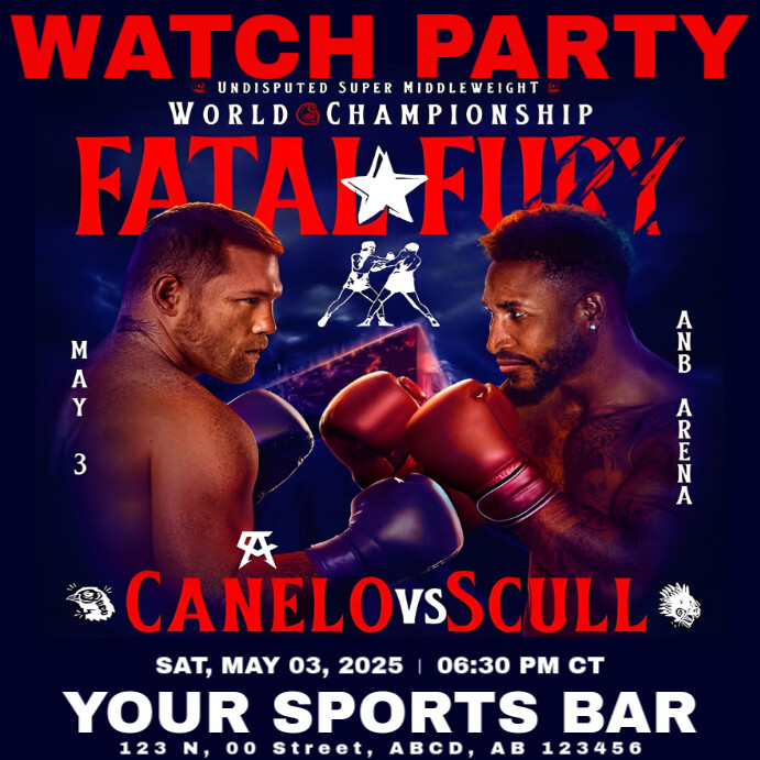World Championship Boxing: Canelo vs Scull Watch Party Instagram Post Template