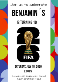 白色 FIFA-themed Birthday Party A6 Template