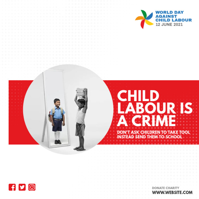 World Day Against Child Labour โพสต์บน Instagram template