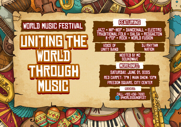 World Music Festival: Uniting the World Through Music A4 template