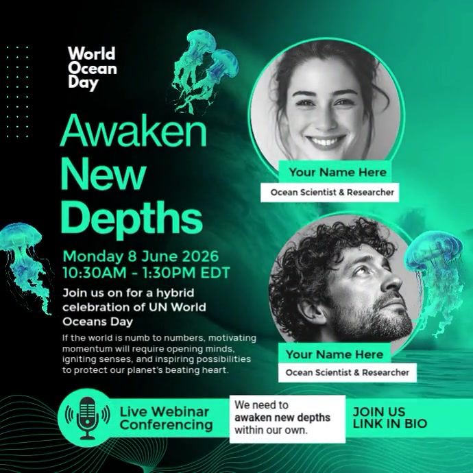 World Oceans Day Webinar Conference Post Temp Template | PosterMyWall