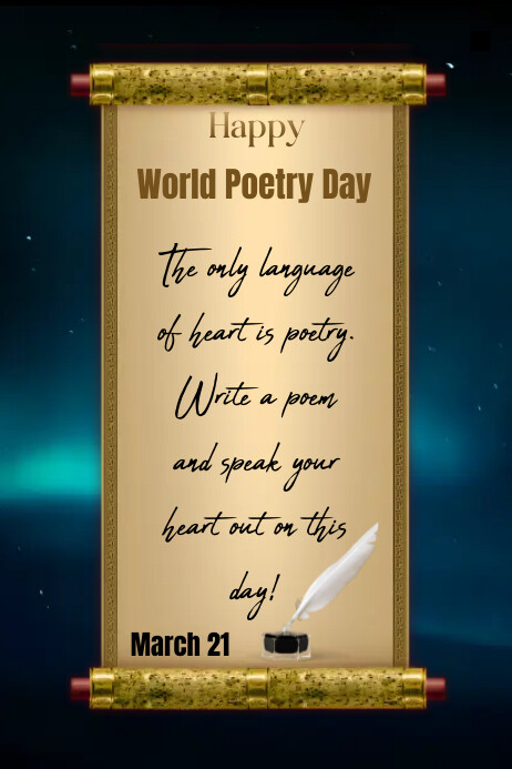 Poets Message World poetry day message on a gold scroll Template | PosterMyWall