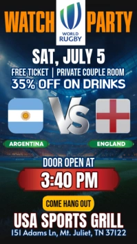 World Rugby Football 2025: Argentina Vs England, Watch Party Instagram Template