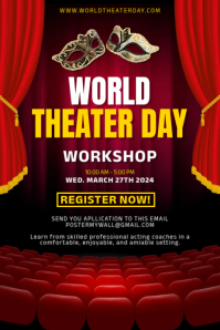 Red World Theater Day Workshop Poster Template