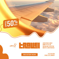 World Travel Offer Poster – Modern Flight Promotion Design with 50% Off Booking template