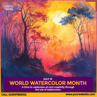 World Watercolor Month Instagram Post template