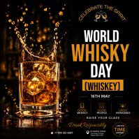 World Whisky Day Party Flyer Template | Whiskey Splash Poster Design | Bar Promotion, Happy Hour & E Carré (1:1)
