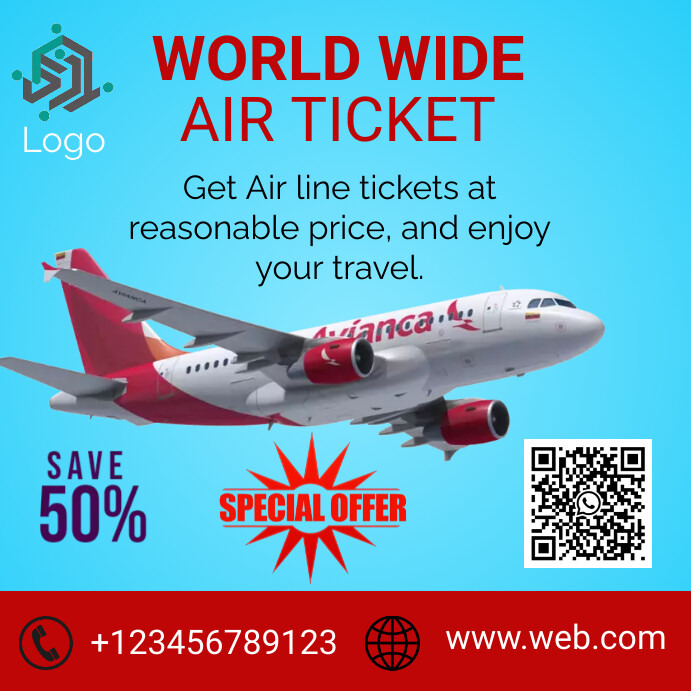 World wide airlines ticket Post Template | PosterMyWall