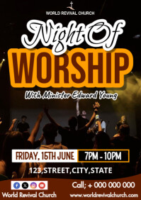 Worship night church flyer A3 template