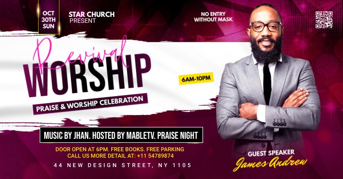 worship Sunday flyer template Capa para evento do Facebook