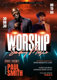Worship Sunday Music Service flyer A6 template
