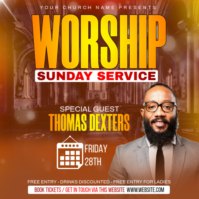 Worship Sunday service flyer Publicação no Instagram template