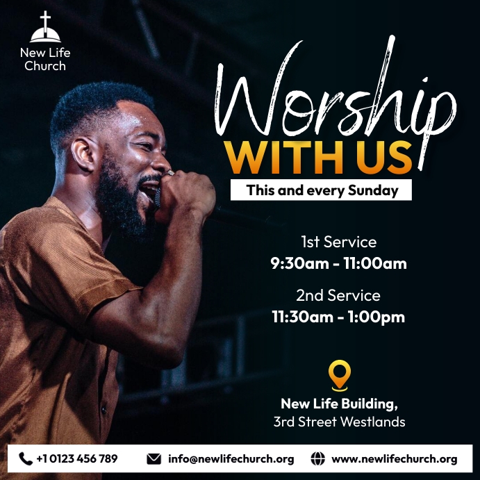 Worship with us Church invite flyer Publicação no Instagram template