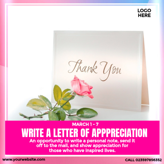 Write a Letter of Appreciation Week Template | PosterMyWall